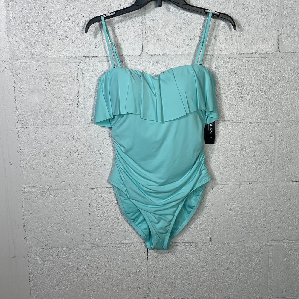 La Blanca Women's Ruffle Bandeau One Piece Swimsuit 10 Ice Blue